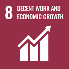 SDG 8 icon with a bar graph on a red background